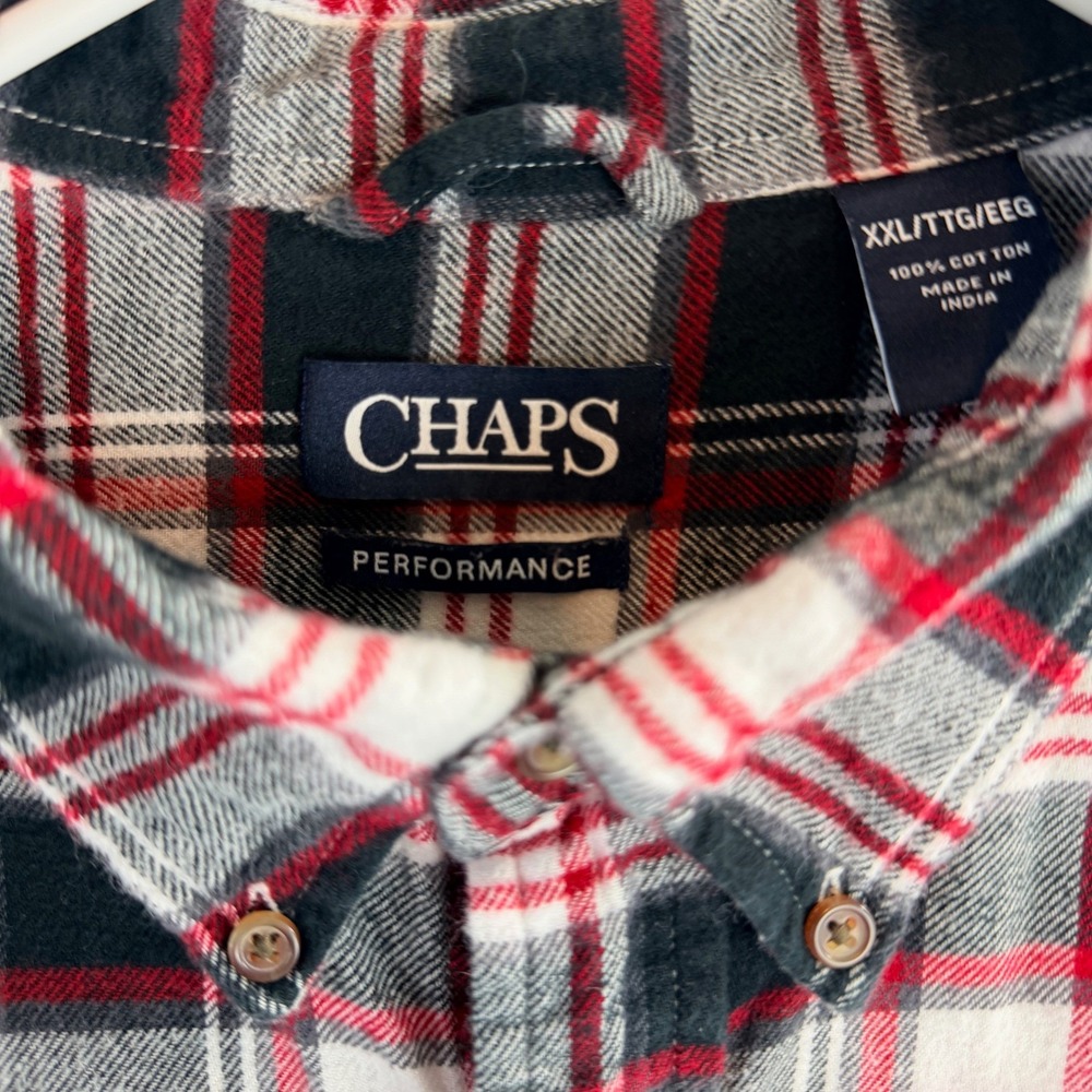 Chaps Performance Mens Button Down Shirt XXL Red Black White Plaid Flannel - Picture 3 of 13